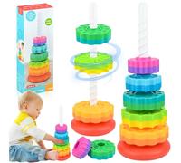 Baby Spinning Stacking Toy - Rainbow Tower Ring Stacker Toy,Spinbow Colour Tower,Sensory Spin Gears Rings Toys,Montessori Baby Fine Motor Skills Toys,Early Educational Learning ToY for 1+ year olds