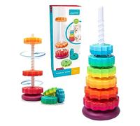 Baby Spinning Toy Rainbow Stacking, Baby Sensory Spin Gears Stacking Rings Toy, Baby Ring Stacker Toy, Montessori Plugging Toys BPA Free, Early Educational Learning Toys for 12 Months+ (6pcs)
