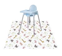 Baby Splat Floor Mat for Under High Chair/Arts/Crafts by CLCROBD, 51" Waterproof Anti-Slip Food Splash Spill Mat for Eating Mess, Washable Floor Protector and Table Cloth (Jungle Animals)