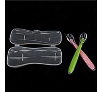 Baby Spoons, 2PCS/Set Silicone Baby Spoons Soft Tip Spoons for Babies Over 4 Months Old with Box (Green + Pink)