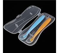 Baby Spoons, 2PCS/Set Silicone Baby Spoons Soft Tip Spoons for Babies Over 4 Months Old with Box (Yellow Blue)