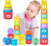 Baby Stacking Cup Toys for 6-12 Months, Toddlers Early Development & Activity Toys Number Blocks Learning Stacking Toys for 1 2 3 Year Old Boys Girls
