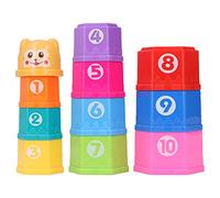 Baby Stacking Cups Educational Toy Colorful Hexagonal Number Letter Stacking Bath Toy for Toddlers Kids 10 Pieces Plastic