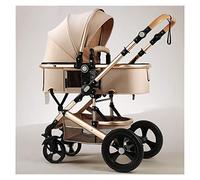 Baby Stroller 2-in-1 Newborn Carriage Infant Trolley Two-Way Lightweight Pushchair Cart,Foldable Aluminum Alloy Pram Anti-Shock Toddler Pushchair Strollers (Color : Gold)