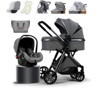Baby Stroller 3 in 1 Toddler Pushchair Foldable Lightweight Ultra Compact Infant Prams with Fan Mommy Bag Rain Cover Footmuff Blanket Cooling Pad Mosquito Net for 0-3 Years Old B