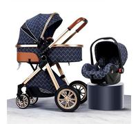 Baby Stroller 3 in 1 Toddler Pushchair Foldable Lightweight Ultra Compact Infant Prams with Fan Mommy Bag Rain Cover Footmuff Blanket Cooling Pad Mosquito Net for 0-3 Years Old Blue