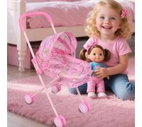 Baby Stroller for Dolls - House Play Stroller with Canopy,Foldable Carriage Pushchair,for Babies Boys Girls Home Travel Party Birthday School Outdoor