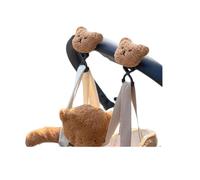 Baby Stroller Hooks Bear Cartoon for Hanging Diaper Bags Mommy Stroller Clip and Stroller Accessories Organizer Hook - Large Carabiner Clips (2Pack Coffee Color)