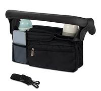 Baby Stroller Organizer with 2 Cup Holder Waterproof Oxford Pram Caddy Bag with Detachable Phone Pocket Adjustable Shoulder Strap Pushchair Organiser Portable for Stroller Travel Accessories(Black)