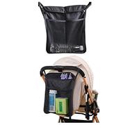 Baby Stroller Organizer With Two compartments Front Mesh Pocket for Bottle Nappy Diaper Storage, Detachable Straps,Fits for Stroller like Uppababy, Baby Jogger, Britax, Bugaboo, BOB (Black)