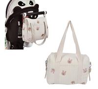 Baby Stroller Storage Bag, Large Capacity Universal Pram Organiser with 2 Stroller Straps, Lightweight Multifunctional Stylish Embroidery Travel Tote, Cotton Diaper Bag for Parents on the Go
