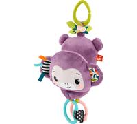 Fisher-Price Baby Stroller Toy Sing & Go Purple Monkey Musical Sensory Plush with Crinkle & Clackers for Newborns from Birth+, JBG94
