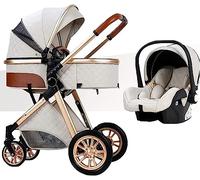 Baby Stroller Travel System 3 in 1 - Foldable Bassinet Stroller with Footmuff, Blanket, Cooling Pad, Rain Cover and Backpack, Easy to Fold