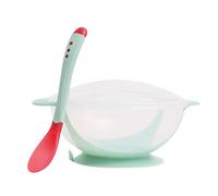Baby Sucker Bowl with Temperature Spoon Set Baby Child Training Bowl Plastic Bowl Baby Bowl Set Green