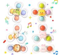 Baby Suction Cup Spinning Top Toys,Suuwwn Pack of 6 Spinners for Babies， Baby Bath with Suction Cup Silicone Flipping Board ，Sensory Spinner Toy Release Anxiety Travel Toys