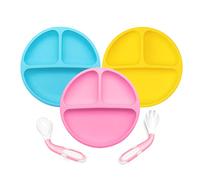 Baby Suction Plates Set,SiliconeToddler Plates,Divided Kid Plates,Non Slip Baby Weaning Plate,Baby Plates BPA Free,Toddler Feeding Plate for Babies Toddler and Kids(Blue Yellow Pink)