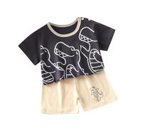 Baby Summer Outfits Newborn Cute Animals T Shirts Shorts Set 2 Piece Short Sleeve Dinosaur Cat Bunny Panda Print Toddler Boys Girls First Birthday Outfits Cotton (Black, 12-18 Months)
