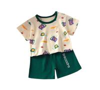 Baby Summer Outfits Newborn Cute Animals T Shirts Shorts Set 2 Piece Short Sleeve Dinosaur Cat Bunny Panda Print Toddler Boys Girls First Birthday Outfits Cotton (Green, 6-12 Months)