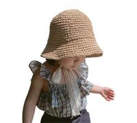 Baby Summer Straw Sun Hat Floppy Wide Brim Foldable Outdoor Sun Protection Hat Toddler Roll up Beach Cap with Lace Chin Strap Beige