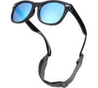 Baby Sunglass With Adjustable Strap, Sunglasses Case & Cleaning Cloths, Outdoor UV 400 Protection, Flexible Polarized Frame, Shatterproof Glasses Shades, for 0-36 Months Toddler Boys Girls (Black)