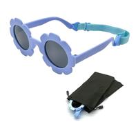 Baby Sunglasses, Cute Flower Kids Sunglasses with Adjustable Strap Flexible Polarized Boys Girls for Newborn 0-24 Months, with Bag and Cloth - Blue