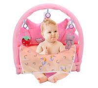Baby Support Seat, Crown Shaped Comfortable Soft Velvet Baby Learning to Sit Chair, Foldable Plush Baby Sitting Chair with Activity Toys & Drool Bib, Keep Sitting Posture (Pink)