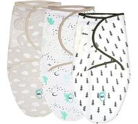 Baby Swaddle Blanket Wrap for Newborn & Infant, 0-3 Months 100% Breathable Cotton Swaddlers Sleep Sack with Adjustable Wings, 3 Pack Swaddling Blankets for Boys and Girls (Cool Grey)