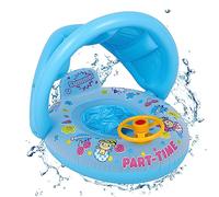Baby Swim Float with Canopy,Baby Swimming Ring with Steering Wheel UPF50+ Sun Protection Inflatable Sunscreen Baby Swim Float for Kids 1-6 Years Swimming,Pool,Summer (Blue)