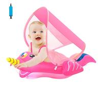 Baby Swimming Float 6-12-18-36 Months with UPF50+ Sun Canopy & Safety Bottom Support | Inflatable Pool Float for Newborns 3-36 Months | Adjustable Seat, Secure Swim Ring for Toddlers