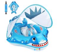 Baby Swimming Float, Inflatable baby pool float for 6-24 Months, Baby Swimming Ring with UV Sun Protection Canop and Manual Pump, Baby Swim Float with Safe Seat for Newborn Baby Learn to Swim