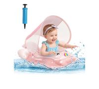 Baby Swimming Float with Sun Canopy, Inflatable Baby Pool Float Seat with Safety Bottom Support, Baby Swim Float Ring with Shade, Secure & Comfortable for Infants Toddlers 3-36 Months, Pink