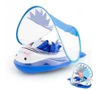Baby Swimming Ring Baby Swim Float 6-24 Months,Blue Shark Newborn Swimming Float Baby Boy Float,Inflatable Pool Float Baby Rubber Ring with Shade Canopy Seat for Babies Toddlers Infant Swim Ring