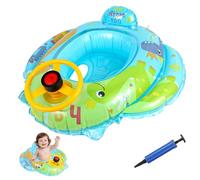 Baby Swimming Ring Dinosaurs, Inflatable Dinosaur Blue Swimming Float PVC Safety Aid Seat Circle Swim Boat Inflator with Steering Wheel for Age 6 Months to 3 Years Toddler Floating Training