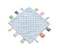Baby Taggie Comforter Baby Comfort Blanket with Sensory Tags and Bubble Soft Touch Foil Print Pattern Soft Sherpa Satin Back Pram Blanket Crib Wrap (1 pcs Baby blue)