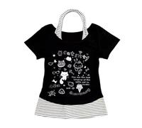 Baby Tee Y2k Kawaii Cutecore Graphic Babydoll Top Emo Clothes 2000s Teens Vintage Harajuku Fake Two Piece Short Sleeve T Shirt Crop Tops(Black,Small)