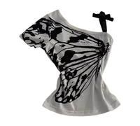 Baby Tee Y2k Women Grunge Top Emo 2000s Vintage Fake Two Piece Short Sleeve T Shirt Crop Tops Teens, Grey, S