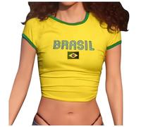 Baby Tees for Women Tops Brazil Crop Top T Shirts Graphic Tees for Women Vintage 90s Streetwear Shirts Yoga Wear Set