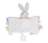 Baby Teether Blanket - 3D Textured Bunny Comforter with Bell Rattle Soothes Sensitive Babies, Soft Safe Snuggle Blanket for Newborns and Infants