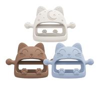Baby Teether Toys for 6-12 Months - Teething Relief Must-Haves, Hand Teethers, Mitt with Cute Cat Shape - Ideal Baby Shower Gifts (Light Blue/Starlight/Brown)