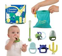 Baby Teething Essentials Kit - BPA-Free Baby Gift Teething Toys for 0-12 Months+ - Includes Fruit Feeder, Cooling Teether, Brush, and More - Easy-to-Hold, & Safe - Ideal Baby Gift