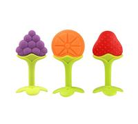 Baby Teething Toys Soft Silicone Fruit Shape Grape Strawberry Orange Teethers Teething Pain Relief Toy Gums Chew for Toddlers and Infants Multicolor 3Pcs
