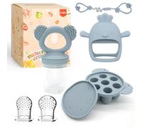 Baby Teething Toys with Breastmilk Popsicle Molds & Baby Fruit Feeder Food Grade Silicon for 6M+ Breastmilk Pops, Frozen Fruit, Baby Teething Relief (Blue)