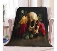 Baby Throw Blanket (39 × 51 inch), Super Soft & Cosy Fleece in Black - Warm Snuggy Surrealism Skull Flowers Flannel Blanket for Bedding Couch and Travel