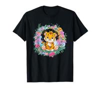 Baby Tiger in Colorful Spring Flower Circle T-Shirt