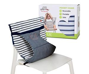 Baby-to-Love Portable Reversible Baby High Chair, Denim Edition | Reversible compact booster for babies, portable for travel, restaurants and visits, easy to carry