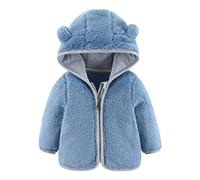 Baby Toddler Boys Girls Fleece Jacket with Hood Zip Up Cute Bear Sweatshirt Coats for Infant Boys Girls Kids Fall Winter Warm Jacket with Ear Newborn Solid Color Outwear (Blue, 12-18 Months)
