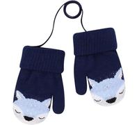 Baby Toddler Cute Fox Gloves Winter Knitted Mittens with String Warm Cashmere Full Finger Cartoon Gloves Thicken Indoor Outdoor Mittens Christmas Birthday Gifts for Kids Boy Girl 1-3 Years (Navy Blue)