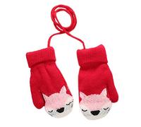 Baby Toddler Cute Fox Winter Warm Knitted Magic Mittens Gloves with Furry Lining Hanging On Neck Mittens for Girls Boys Age 1-3Years