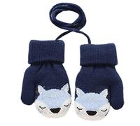 Baby Toddler Cute Fox Winter Warm Knitted Magic Mittens Gloves with Furry Lining Hanging On Neck Mittens for Girls Boys Age 1-3Years