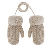Baby Toddler Cute Winter Thicken Knitted Magic Mittens Gloves with Fleece Lining Insulated Snow Cold Weather Fluffy Mittens with Anti-Lost String for Girls Boys Age 1-4Years Xmas Gift (Beige)